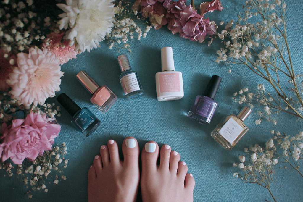 Summer 2025 toe nail polish ideas with French tips and floral art