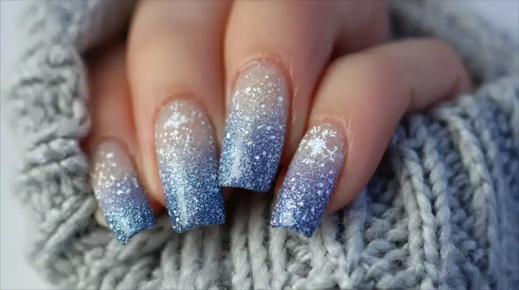 Glitter Snowfall Ombre Nails