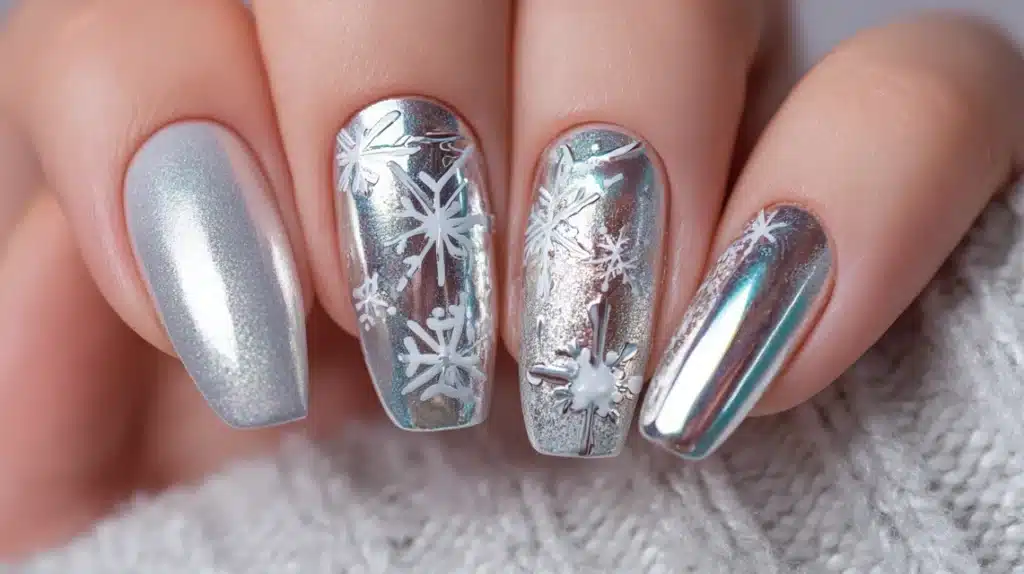 Simple Christmas Nails Chrome