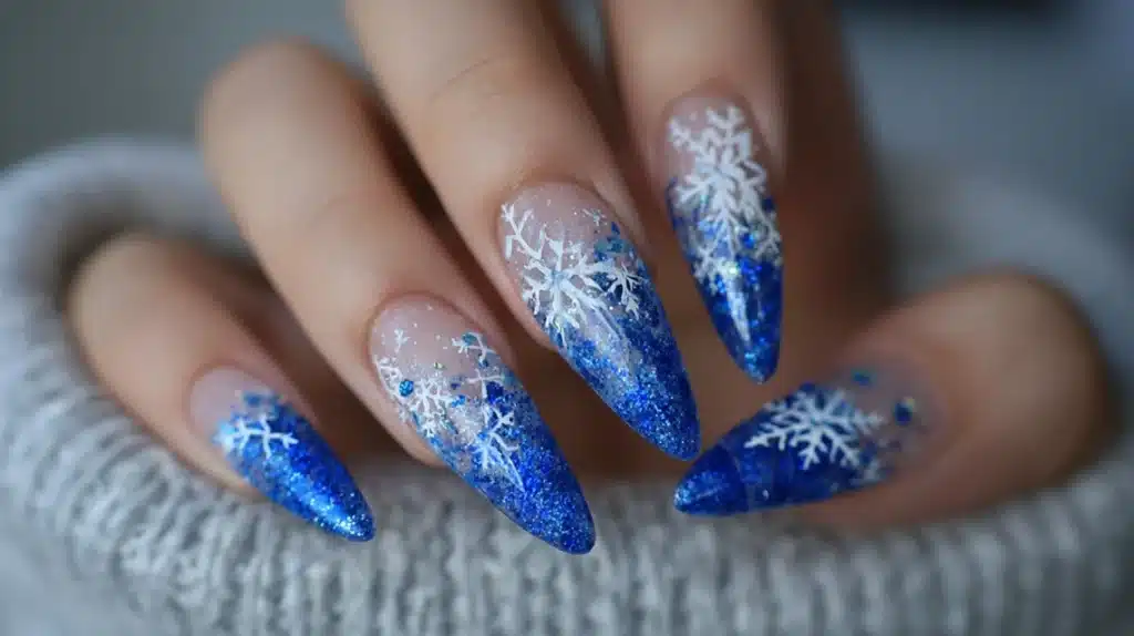 Royal Blue Snowflake Acrylic Set Nails