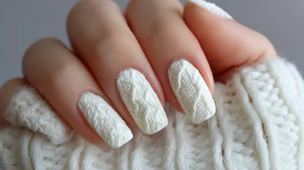 White Sweater Texture Nails