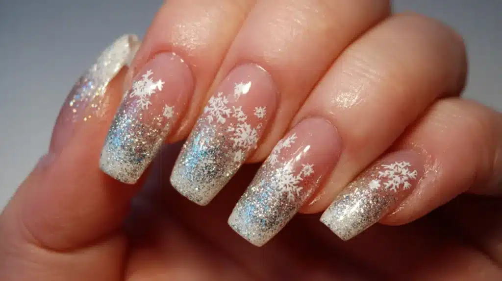 Glitter Snowflake Nails