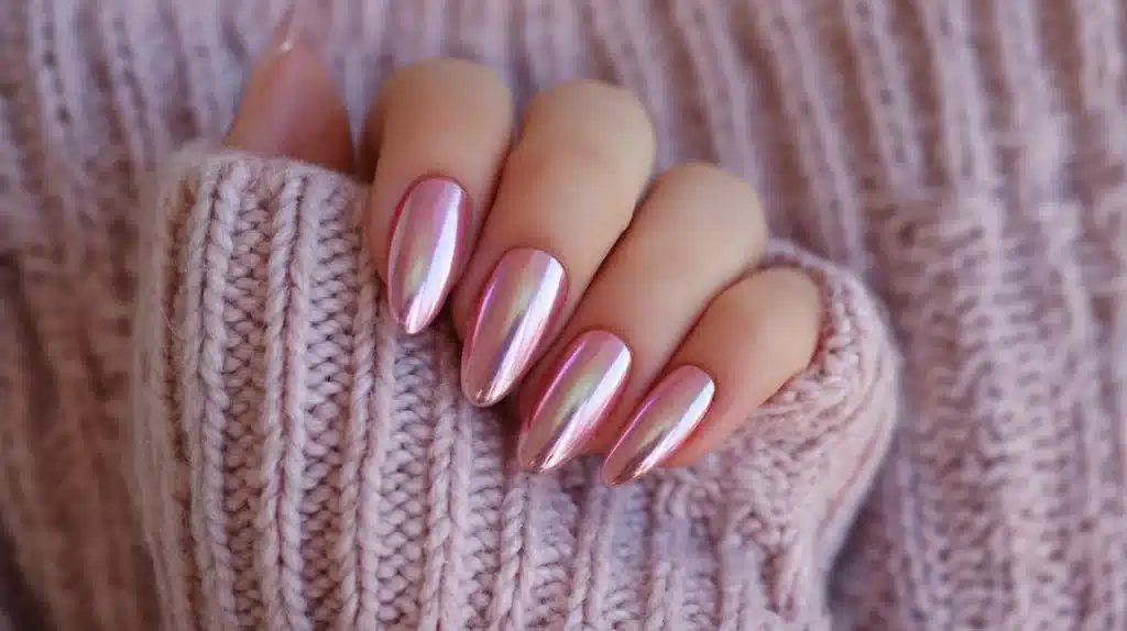 Sheer Pink Chrome Nails