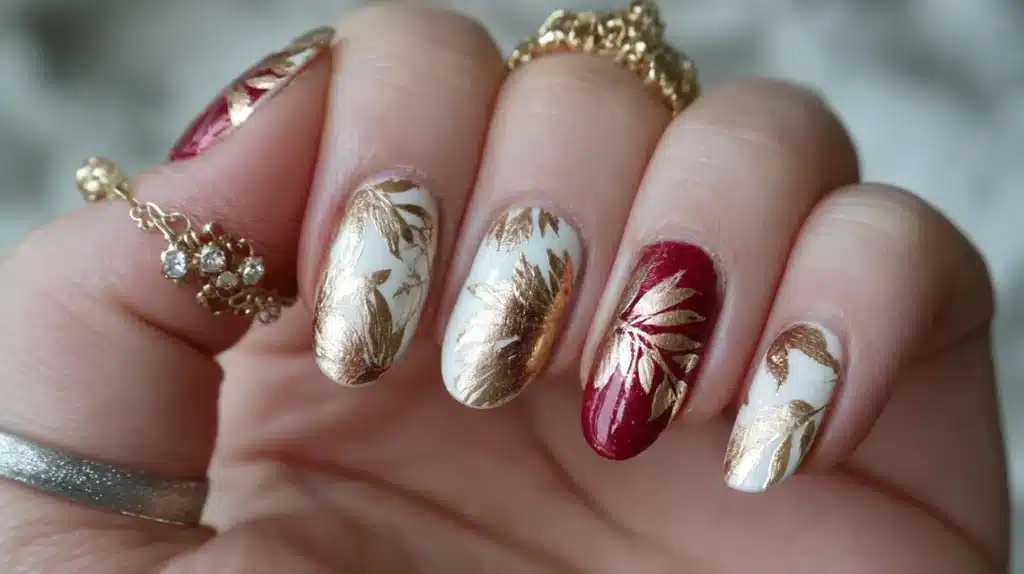 Gold Leaf Xmas Party Nails