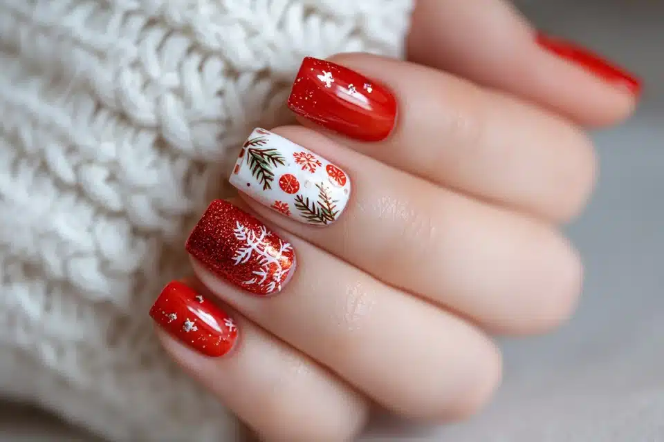 Short Square Acrylic Christmas Nails