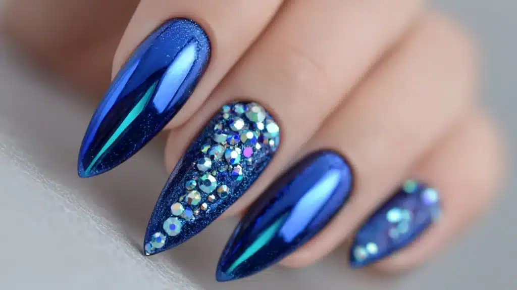 Blue Chrome Winter Nails