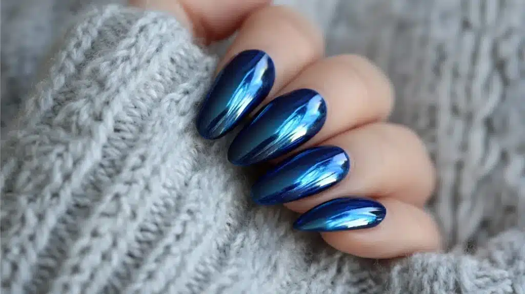 Blue Chrome Winter Nails for Homecoming and Special Events
