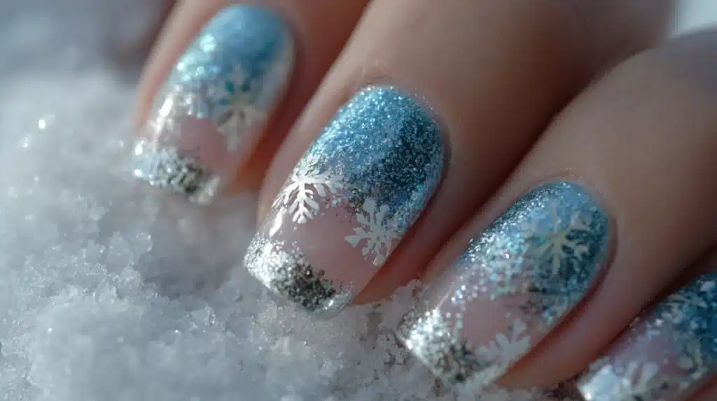 Ice Nails and Ice Blue Nails Winter Snow Queen Style