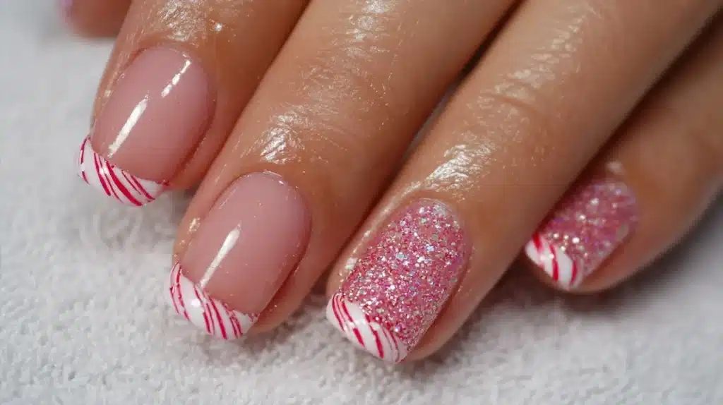 Candy Cane French Tips Nails