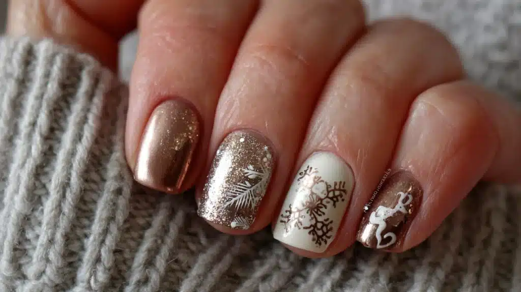 Short Neutral Christmas Nails