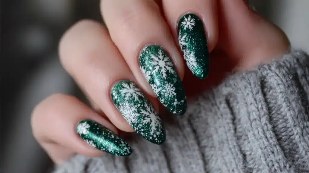 Emerald Green Snowfall Nails