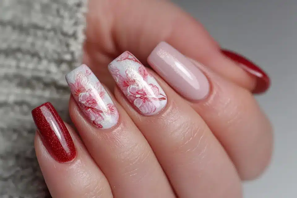 Light Pink and Red Nails