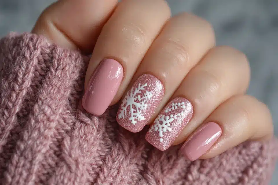 Pink Christmas Nails Simple but Stunning