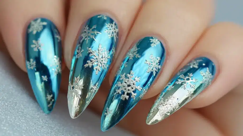 Ice Queen Chrome Snowflake Tips Nails