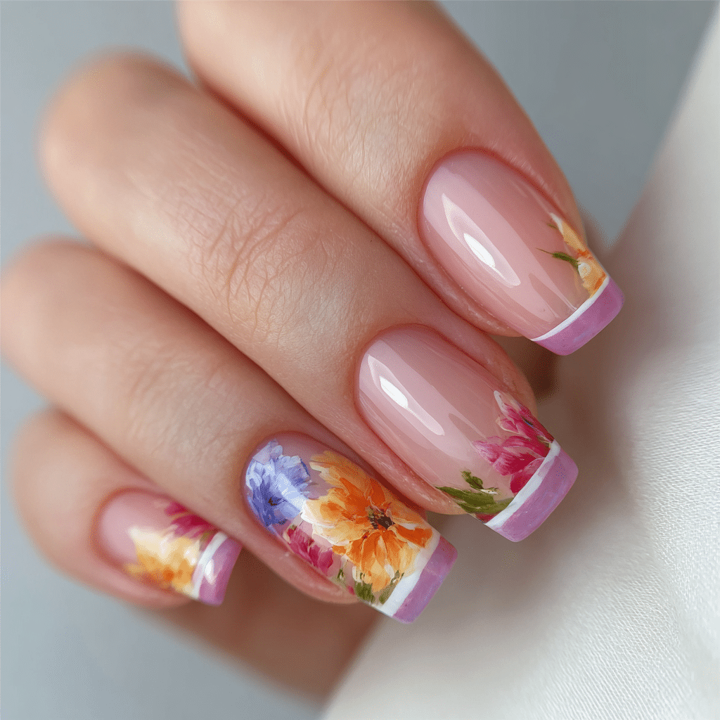 Floral Accent Tips Nails