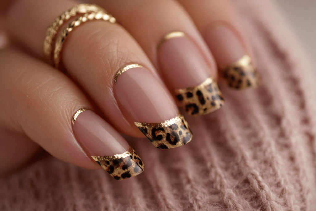 Y2K press on nails with leopard French tips design