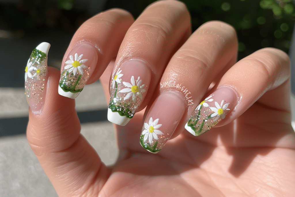 French Tips Flower Nails – Cute Daisy French Tip Nails Inspo for Spring
