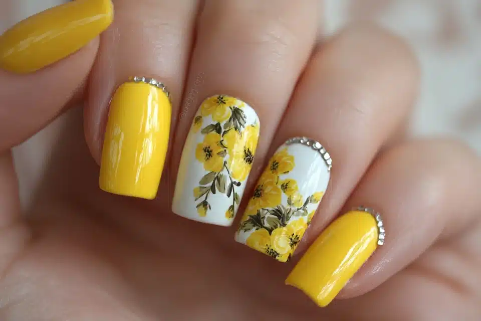 Flower Nail Designs Yellow