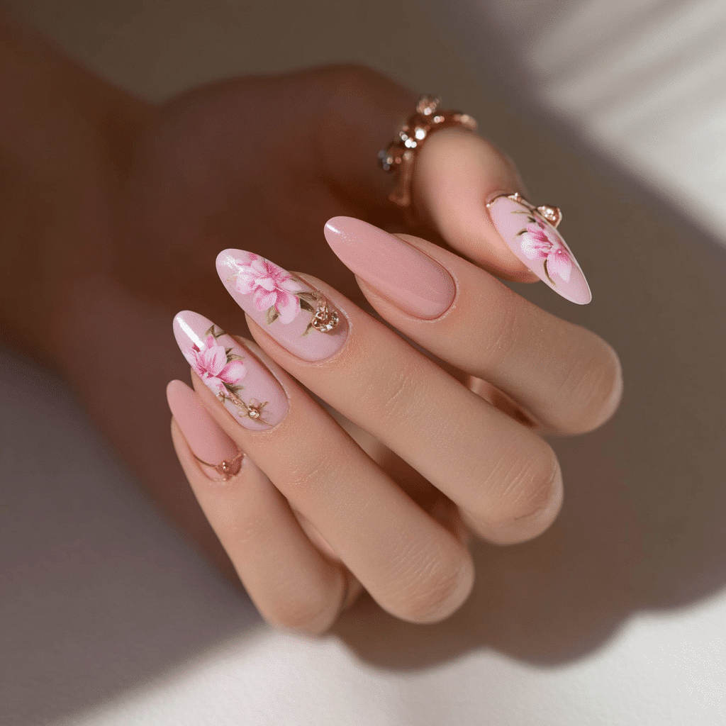 Pink Floral Nails