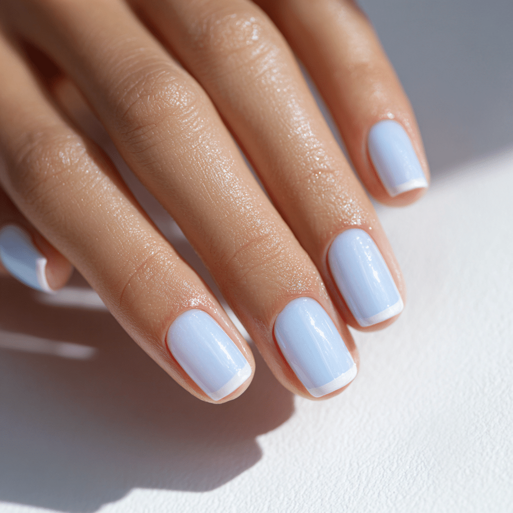 Blue and white French nails design