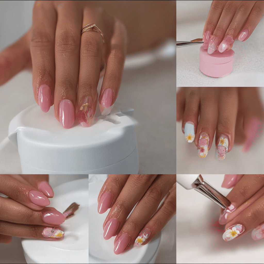 Delicate Floral Girly Nails with Pearls